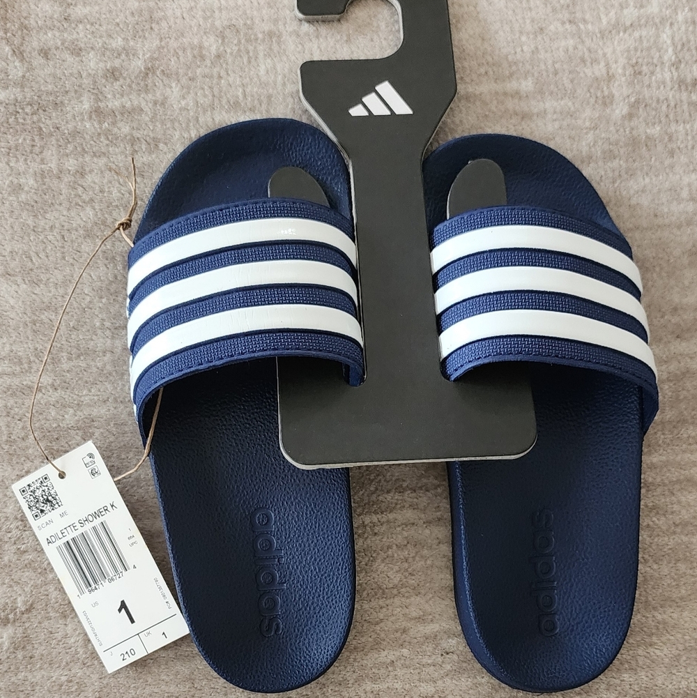 adidas Navy and White Slide Sandals